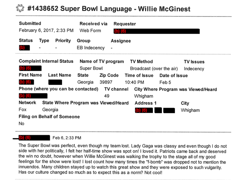 Illustration for article titled There Were Only Two FCC Viewer Complaints About The Super Bowl, But Hoo Boy This First One